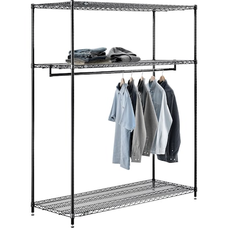 Nexel Free Standing Clothes Rack, 3 Shelf, 60inW x 24inD x 74inH, Black 184452B